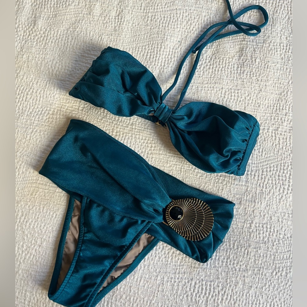 Adrian Degreas bikini. Peacock blue